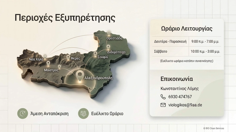 Χάρτης περιοχών εξυπηρέτησης - Αλεξανδρούπολη, Φέρες, Σουφλί, Διδυμότειχο, Ορεστιάδα
